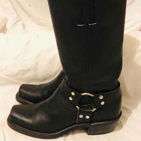 Black Frye Biltrite Boots size 6 1/2 square toe with silver buckle. - Picture 5 of 12
